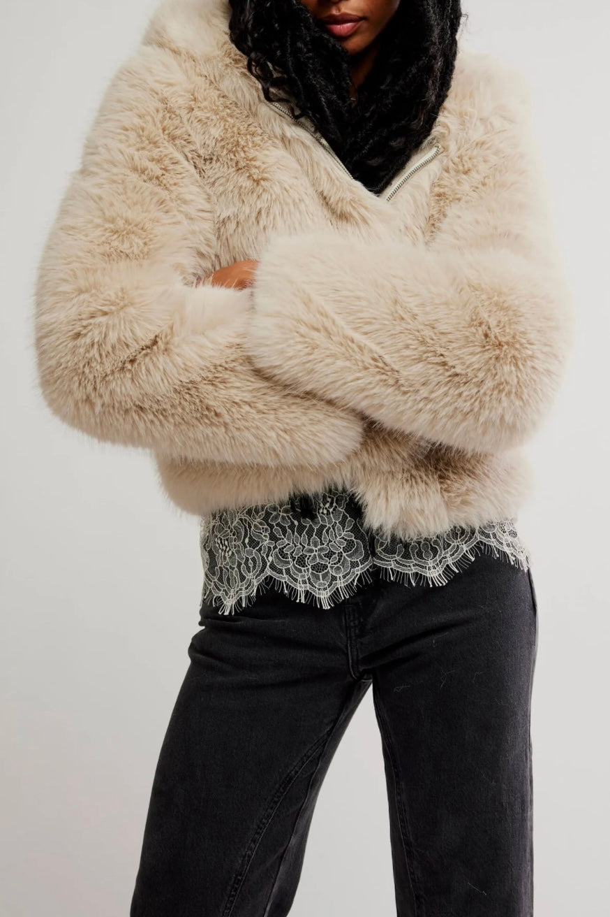 FREE PEOPLE Louder Please Fur in Ivory